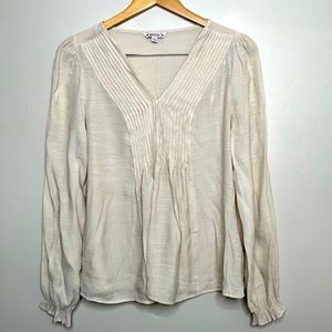 NANETTE LEPORE BEIGE VNECK PEASANT PLEATED SIZE M BLOUSE